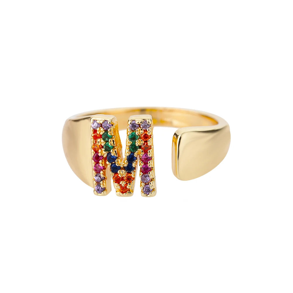 Anillo de Oro con Letra Personalizada (Ajustable)