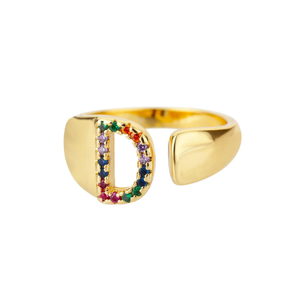 Anillo de Oro con Letra Personalizada (Ajustable)