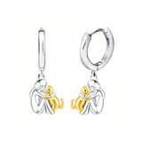 Pendientes Gato Hug Bicolor Plata Y Oro